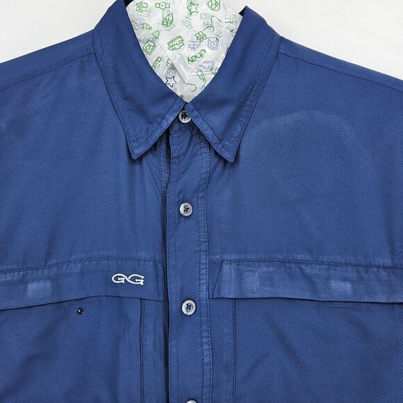 GameGuard Shirt Mens 2X 1024 Caviar Pockets Long Sleeve Blue Button‎ Up FLAWS - Picture 2 of 13